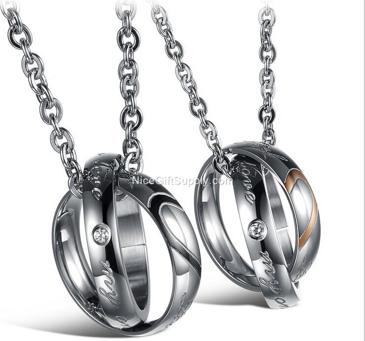 Wholesale beautiful gift of love couple titanium steel necklace pendant