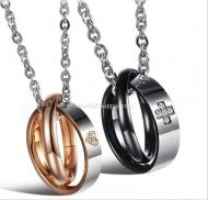Wholesale beautiful gift rose gold diamond pendant titanium steel rings couple