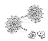 Wholesale Sterling Silver Stud Earrings / female full diamond silver snowflake earrings / lovely flower earrings