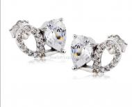 Sterling Silver Stud Earrings / lovely heart-shaped diamond fashion earrings
