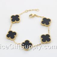 C&J High Quality Lucky Black White Clover Bracelet Gold Non Tarnish Waterproof 316L Stainless Steel Four Leaf Clover Bracelet